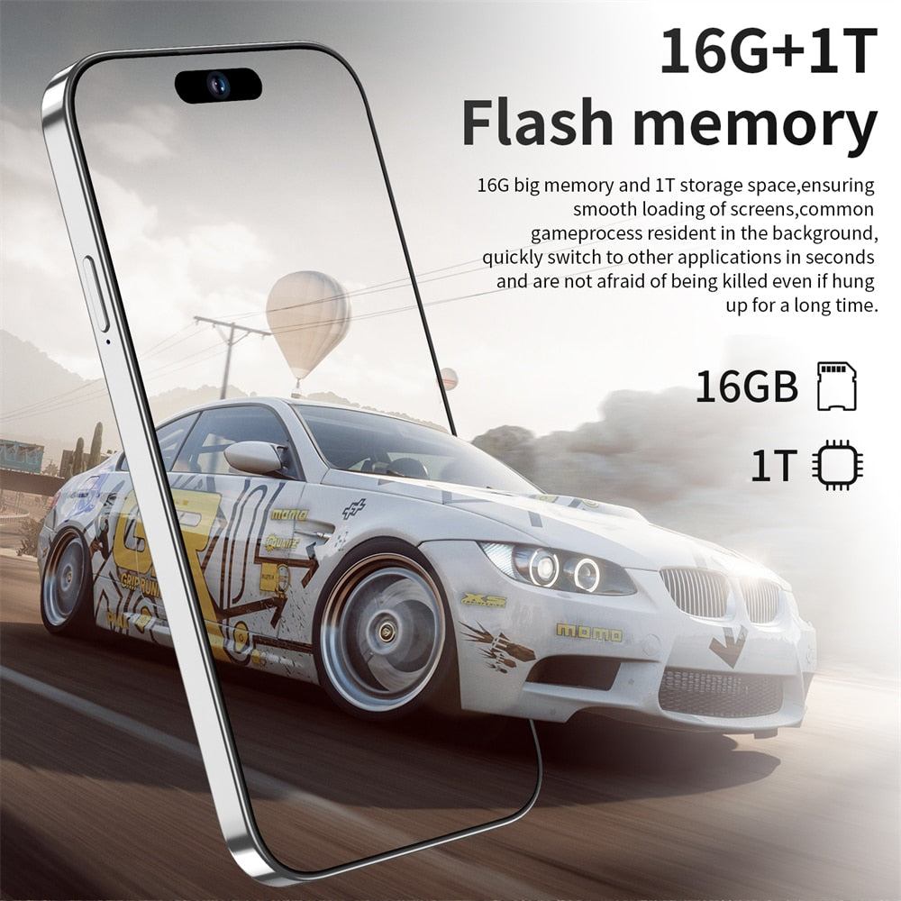 2023 New i14 pro max 7.3 inch Smartphone 16GB+1TB Cell Phone 8000mAh 4G 5G Global Version Mobile Phones Unlock