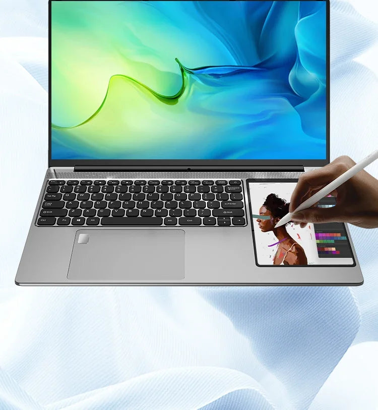 HUAV 2024 Dual Screen Laptop 15.6 Inch IPS + 7'' Touch Intel Celeron N5095 Max 16G DDR4 2T SSD Slim Office Notebook PC Computer