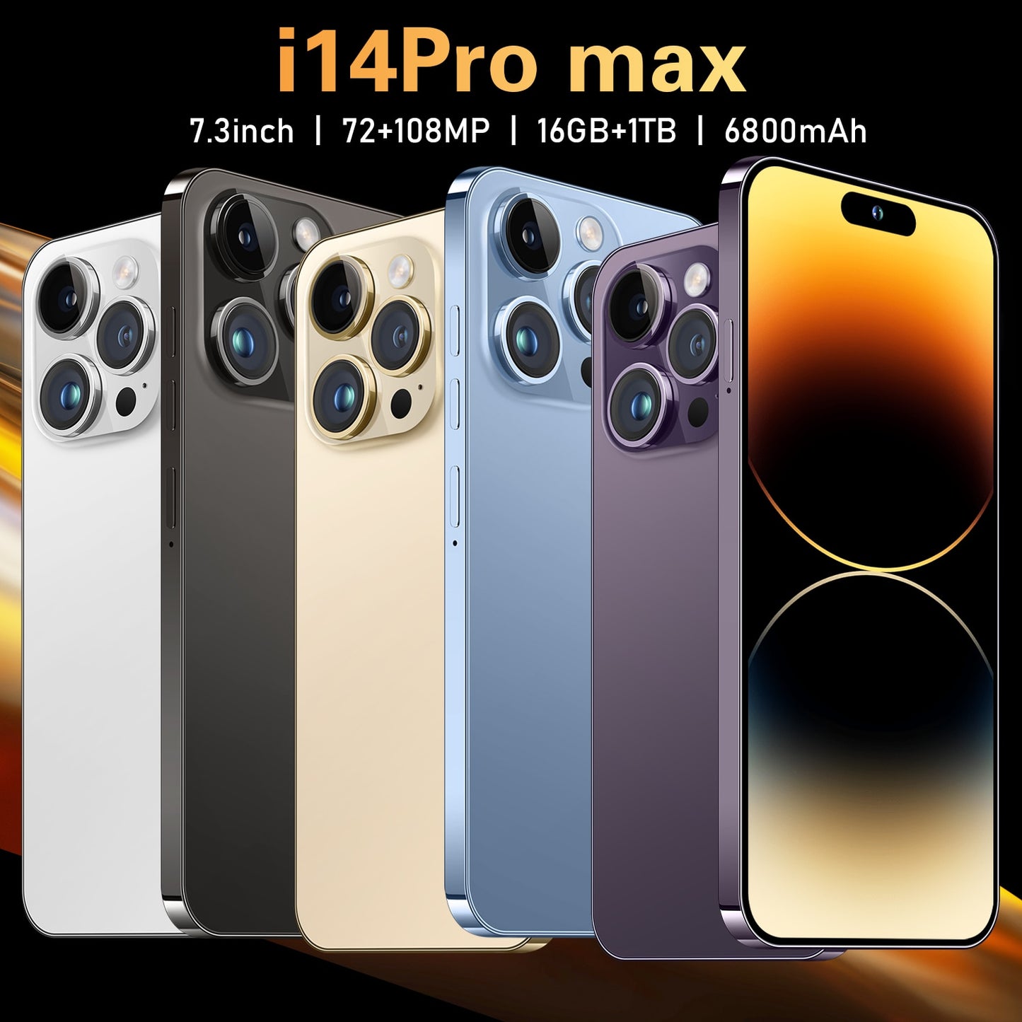 2023 New i14 pro max original cell phone smartphone phone 5g 6800mAh 16+1TB 7.3inch hd global version unlocked mobile phone