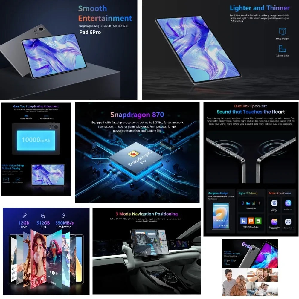 2023 Original Global Version Pad 6 Pro Tablet Snapdragon 870 Android 12 10GB+256GB Tablets PC 5G Dual SIM Card WIFI HD 4K Mi Tab