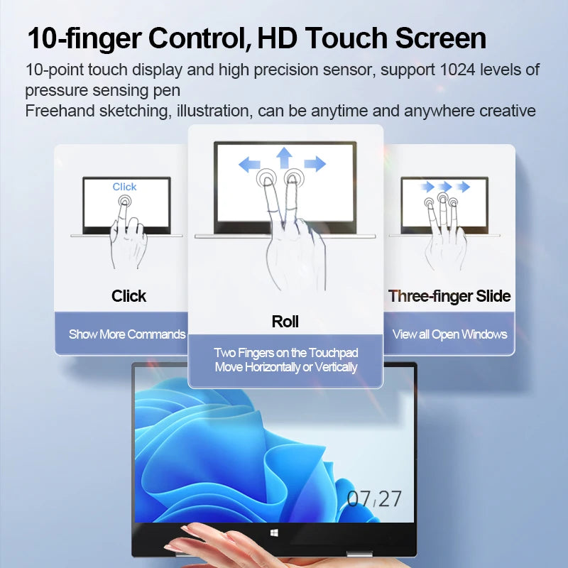 11.6 inch Laptop Touch Screen 360-degree Windows 10 Notebook 16GB DDR4 RAM Intel N6000 1920x1080 IPS Computer PC Type-C
