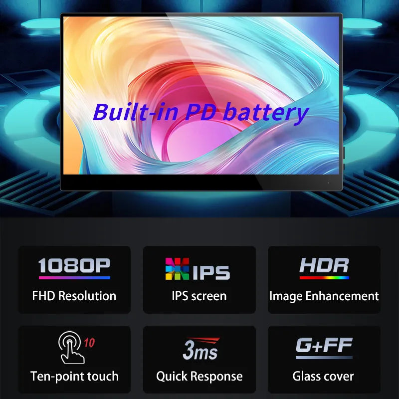 VCHANCE 15.6 Inch 1080p Portable Monitor Built-in PD Battery Touchscreen Metal Frame 100%sRGB Traveling Screen for Phone Laptop