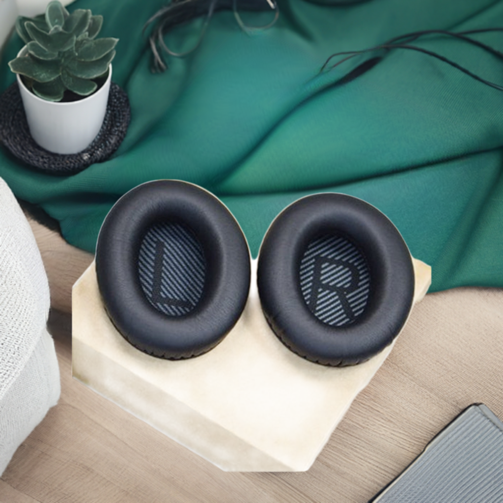 1 Pair Soft Earmuff Headphone Jacket with LR Cotton for BOSE QC2 / QC15 / AE2 / QC25 / QC35(Black)