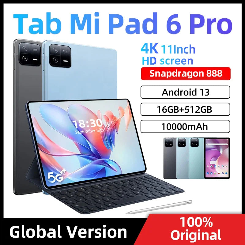 2024 Original Xioami Pad 6 Pro Snapdragon 888 Global Version Tablet PC Android 13 10000mAh 16GB + 512GB 5G HD 4K Screen WIFI Mi