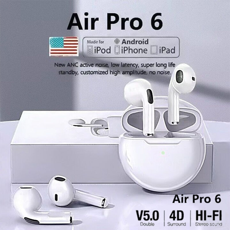 Original Air Pro 6 TWS Wireless Bluetooth Earphones Mini Pods Earbuds Earpod Headset For Xiaomi Android Apple iPhone Headphones